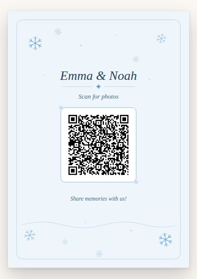 Winter Frost printable QR code card design — Icy blue snow crystals for a winter wedding