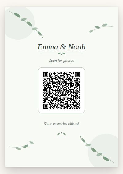 Eucalyptus printable QR code card design — Eucalyptus sprigs in muted sage — the classic garden wedding card