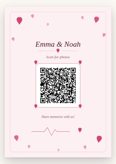 Sweet Hearts printable QR code card design — Small hearts and a pink accent for engagements and showers