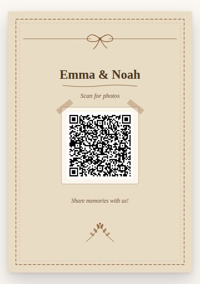 Rustic Kraft printable QR code card design — Kraft-paper background for barn and vineyard venues