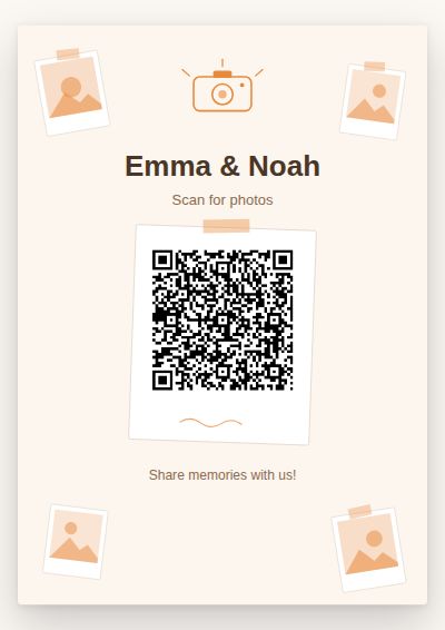 Photo Booth printable QR code card design — A taped instant photo frame — pair it with the photo booth