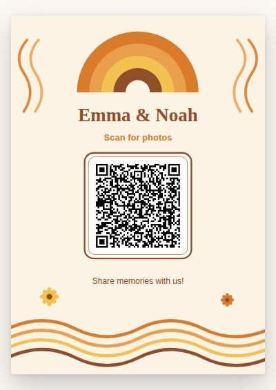 Retro Groove printable QR code card design — Seventies curves and burnt orange