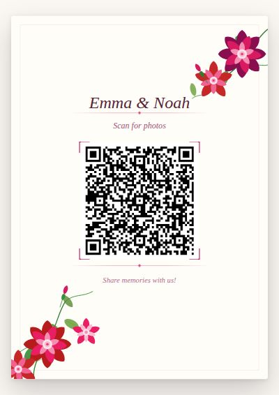 Blush Botanica printable QR code card design — Pressed-flower botanicals in blush and cream
