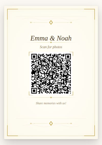 Gold Elegant printable QR code card design — Gold rule border and a serif title — the safe pick for a formal reception