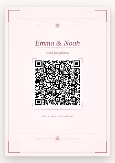 Rose Blossom printable QR code card design — Dusty rose blooms with a light, modern layout